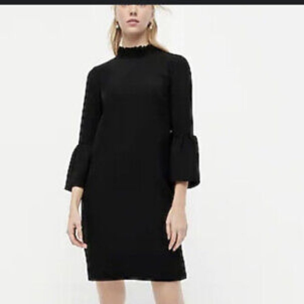 J. Crew Black Ruffle Neck 3/4 Bell Sleeve  Size 00